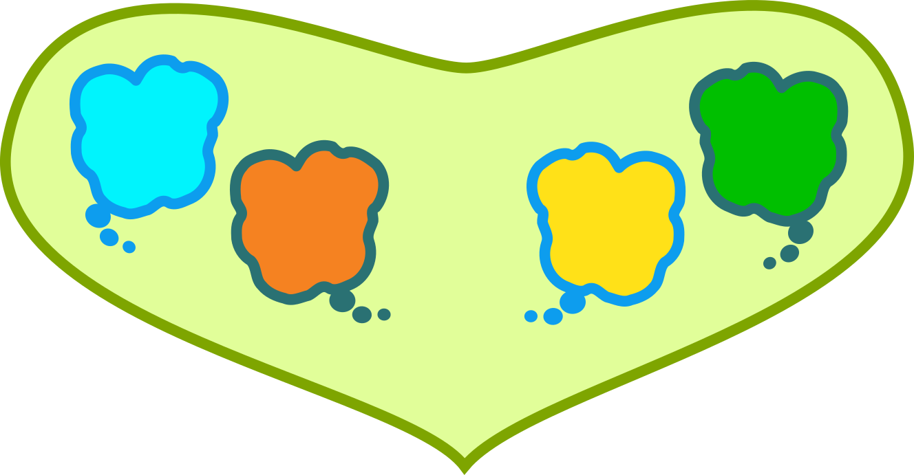 Icon for thinking preferences overview, heartshape containging 4 thought bubbles