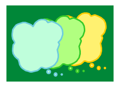 ThPsBubblesBackGrd Blue, green and yellow thought bubbles.